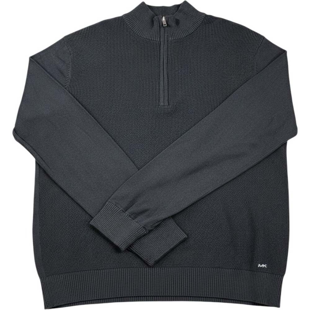 Michael Kors Quarter Zip Sweater Mens XL Black NWT Cotton Waffle Knit KR46H41DP3